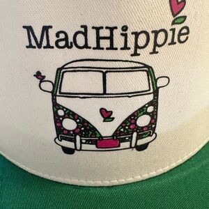 Fun Mad Hippie White & Green Mesh Snap Back Trucker Hat VW Van Graphic Festival